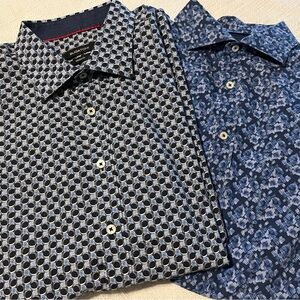 Two (2) Bugatchi Men's Classic Fit button-down short sleeve. XXL. 100% cotton.VG